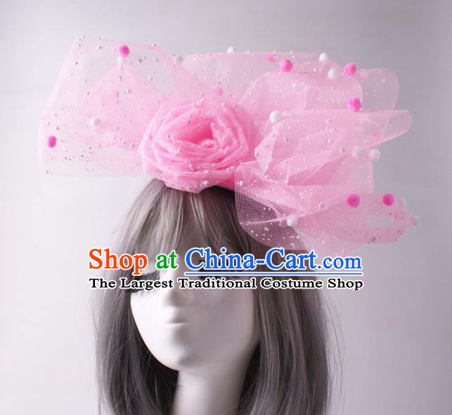 Top Baroque Giant Headdress Baroque Giant Headdress Rio Carnival Decorations Halloween Cosplay Top Hat Stage Show Pink Veil Rose Hair Crown