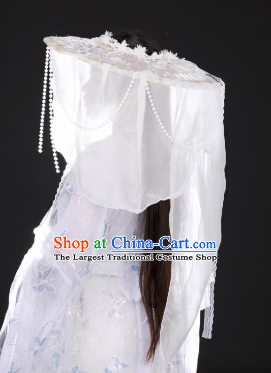 China Ancient Swordswoman White Veil Headwear Traditional Song Dynasty Princess Bamboo Hat