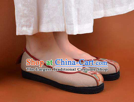 China Kung Fu Embroidered Shoes Handmade Cloth Shoes Woman Khaki Canvas Shoes National Folk Dance Shoes