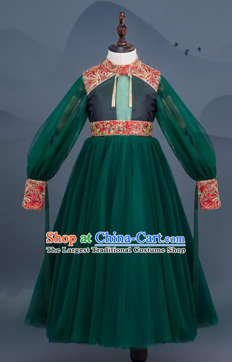 Custom Kid Chorus Clothing Compere Green Veil Dress Girl Princess Fashion Children Stage Show Full Dress