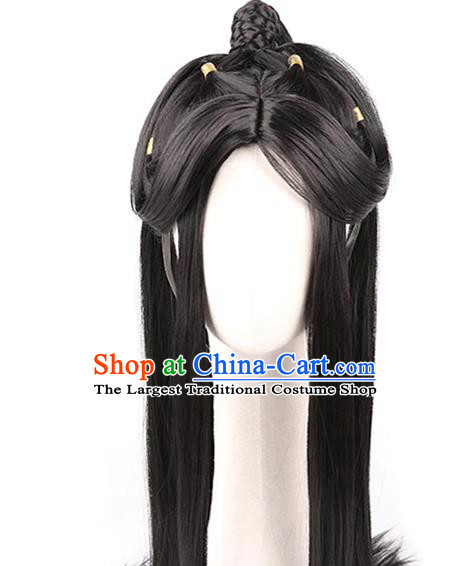 Chinese Ancient Young Male Hairpieces Handmade Jin Dynasty Childe Front Lace Wigs Traditional Cosplay Swordsman Headdress