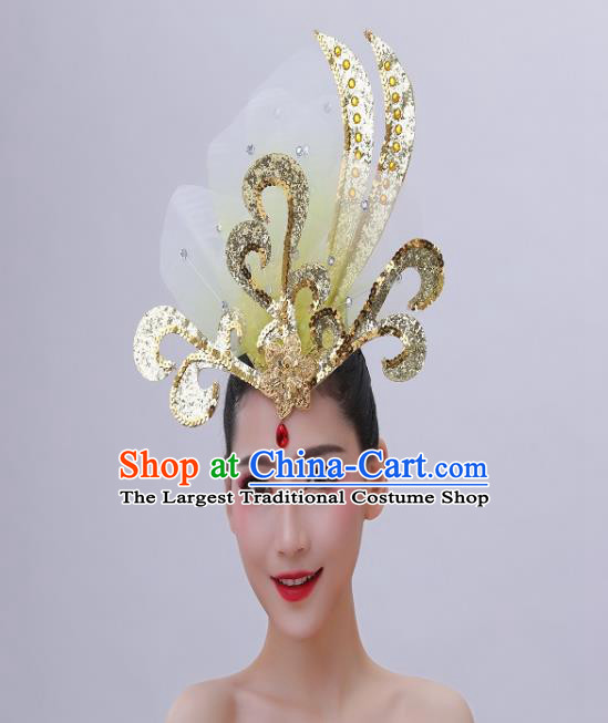 Chinese Opening Dance Hair Crown Woman Group Dance Golden Sequins Headpiece Classical Dance Hair Accessories