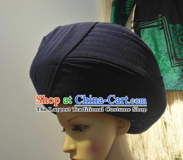 China Handmade Black Flax Circular Hat Yi Minority Country Woman Headdress Liangshan Ethnic Group Female Headwear