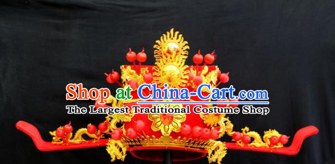Chinese Peking Opera Royal Highness Red Hat Ancient Wealth God Headwear Beijing Opera Laosheng Headdress