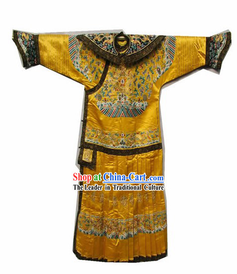 Chinese Classic Hand Made Golden Silk Emperor Costume of Qing Dynasty