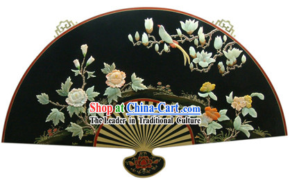 Chinese Palace Hanging Lacquer Ware Large Mirror Fan-Peony and Bird