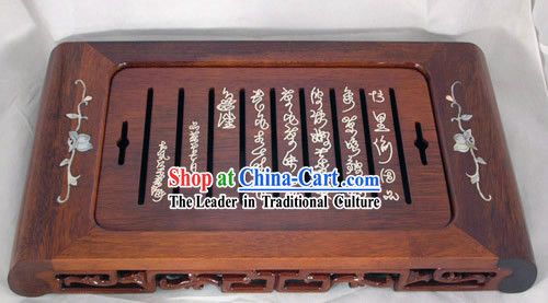 Chinese Seashell Carving Wood Tea Tray