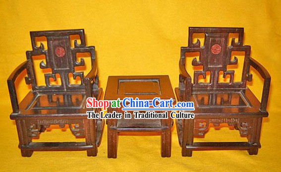 Chinese Classic Hand Carved Lucky "Fu" Chairs and Desk Set