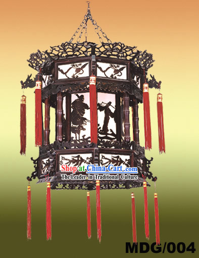 Chinese Ancient Hand Painted and Carved Wooden Palace Lantern_Large_