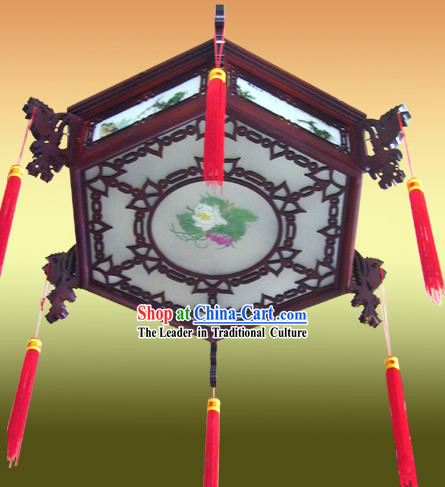 Chinese Hand Carved Antique Wood Lotus Lantern_Large_