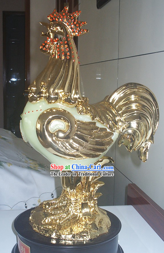 Chinese Jade Diamond Lucky Chicken Handicraft Article