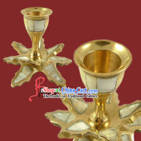 Indian Two Layers Brass and Shell Candleholder