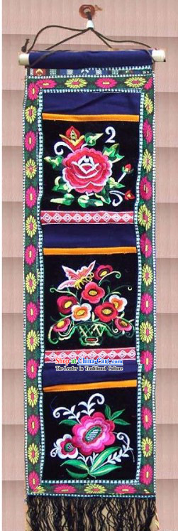 Chinese Large Miao Minority Silk Thread Hand Embroidery Convenient Bags Hanging