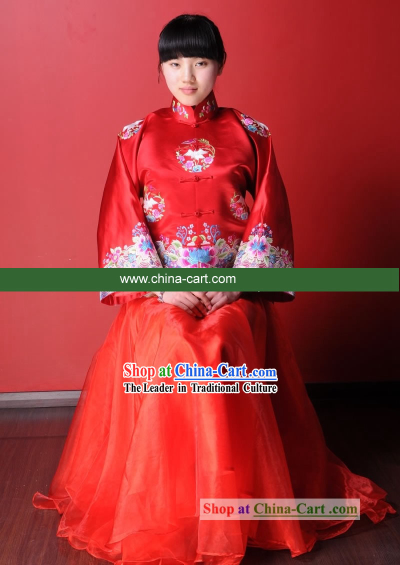100_ Silk Chinese Classical Lucky Red Long Skirt