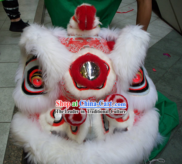 Hand Painted Southern Hokshan Lion Dance Costumes _ Pink Dragon Fabric Tail + Long Sheep Wool Trim_