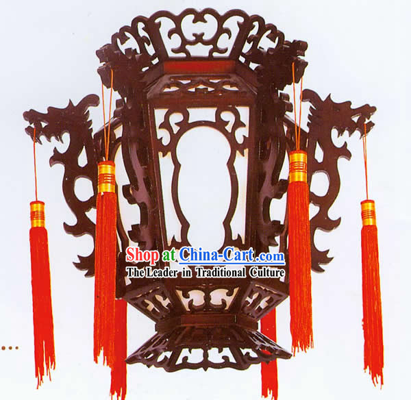 Chinese Hand Made and Carved Wooden Dragon Ceiling Lantern - Double Dragon