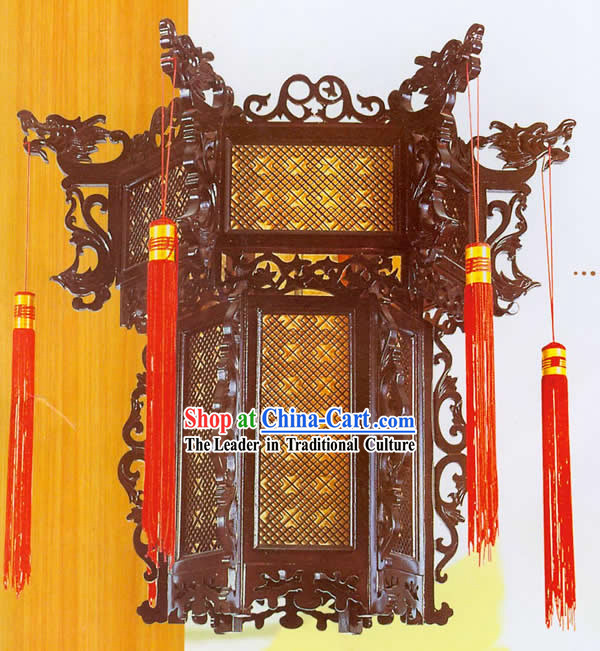 25 Inches Height Large Chinese Archaize Wooden Ceiling Lantern - Dragons