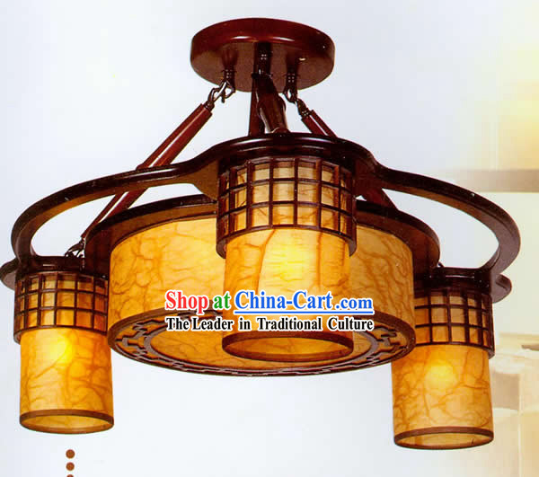 Chinese Sheepskin and Wooden Ceiling Lantern