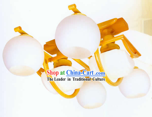 33 Inches Length Chinese Classical White Glass and Wooden Ceiling Lantern