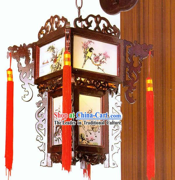 Chinese Handmade Carved Wooden Dragon Wall Lantern