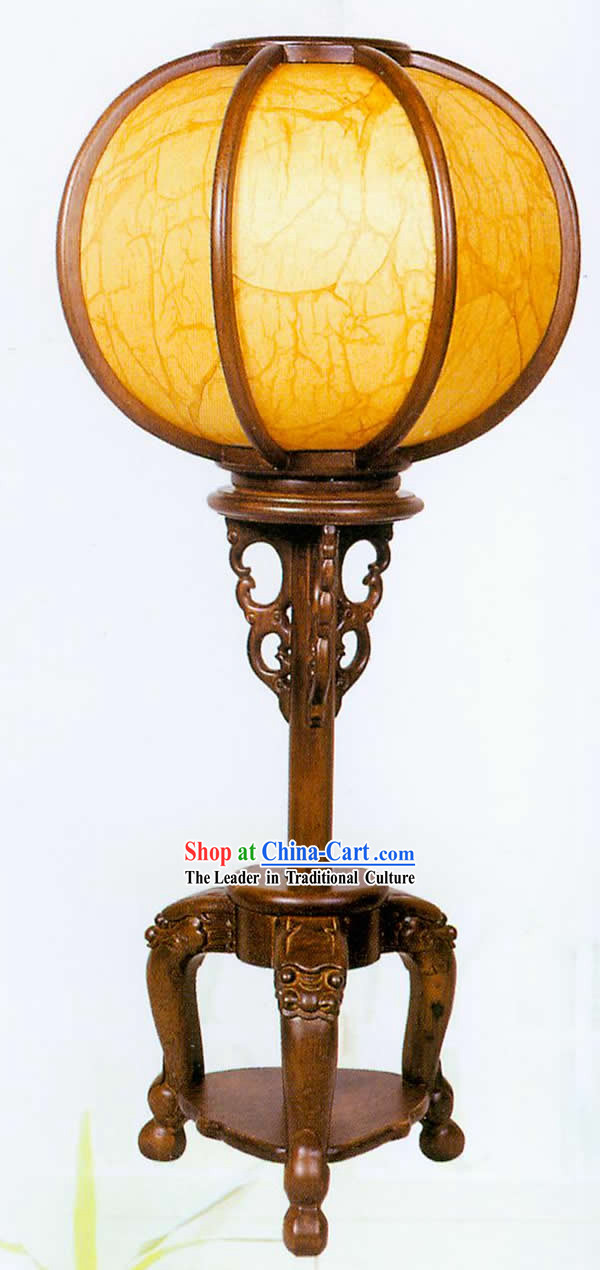 25 Inches Large Chinese Hand Carved Wooden and Sheepskin Reading Lantern