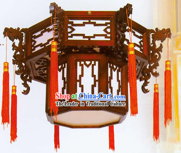 22 Inches Large Chinese Hand Made and Carved Wooden Double Dragons Wall Lantern