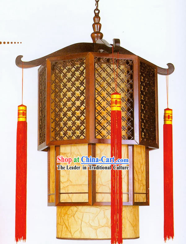 Chinese Hand Made Plum Blossom Wooden Ceiling Lanterns Set