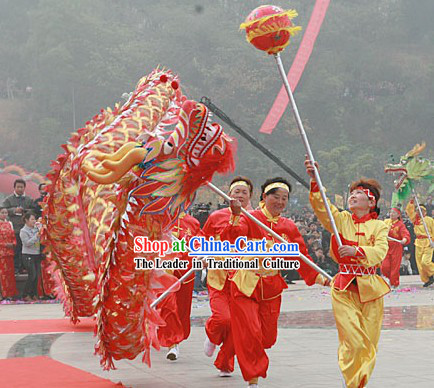 Chinese Classic Net Dragon Dance Equipments Complete Set _red_