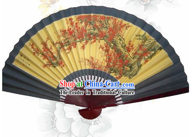 Hand Painted Plum Blossom Large Standing Wall Fan