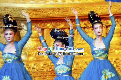 Chinese Blue Palace Dance Costumes for Beijing Olympic Games Opening