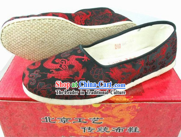 Kung Fu Red and Black Dragon Shoes for Men