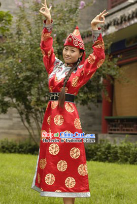 Chinese Owenke Minority Dress and Hat Complete Set