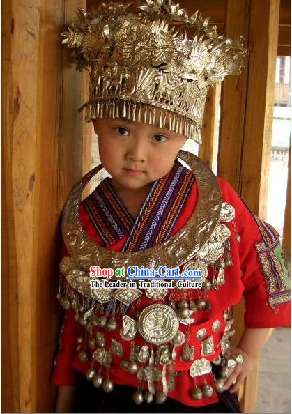 Miao Clothes and Silver Miao Headgear for Children