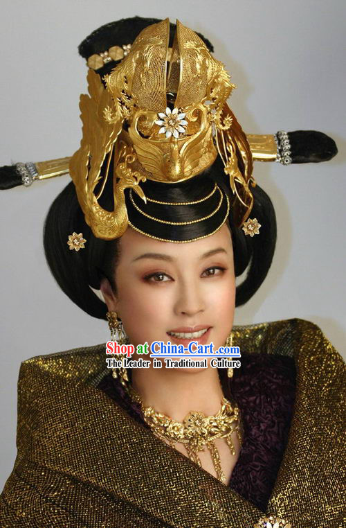 Chinese Ancient Wu Zetian Woman Emperor Hair Decoration and Wig Complete Set