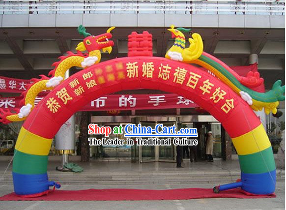 Happy Wedding Dragon and Phoenix Inflatable Arch