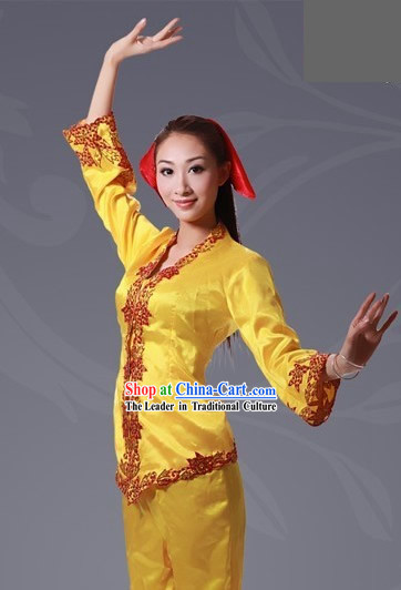 Chinese Dongxiang Minority Dance Costume and Hat Set