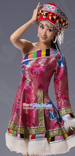 Chinese Luoba Minority Costume and Hat Complete Set