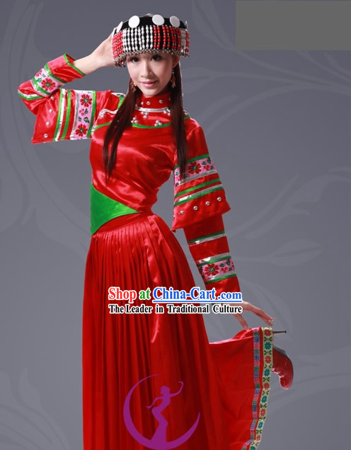 Chinese Lisu Minority Costume and Hat Complete Set