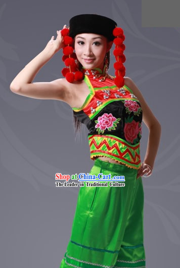 Chinese Deang Minority Costume and Hat Complete Set