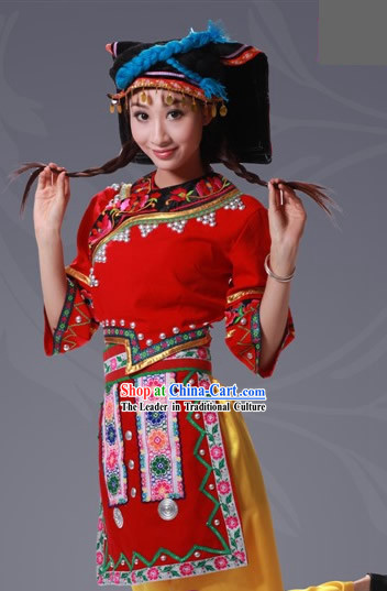 Chinese Qiang Minority Clothing and Hat Complete Set