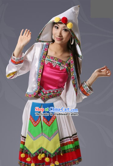 Jinuo Ethnic Minority Dress and Hat Complete Set