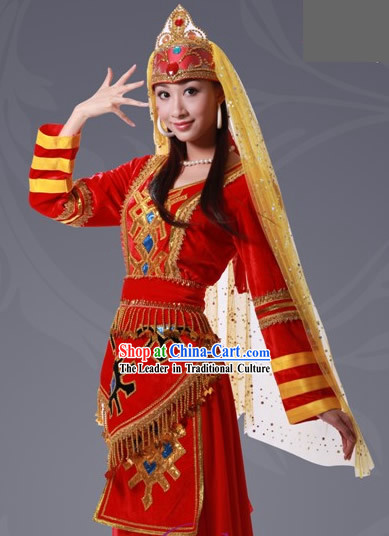 Chinese Tajik Minority Costume and Hat Complete Set