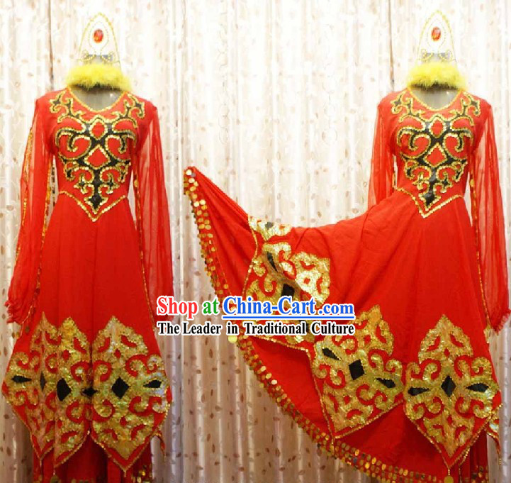 China Xinjiang Dance Costumes and Hat Complete Set