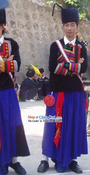 Chinese Traditional Yi Minority Dress and Hair Decoration Set