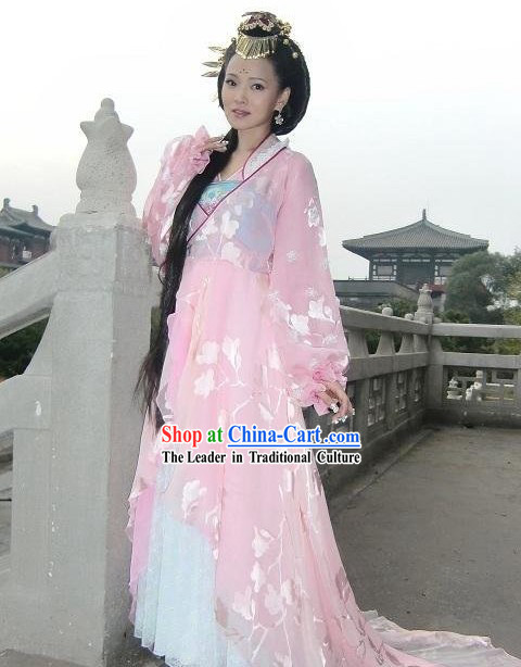 Chinese Ancient Princess Costume and Head Accessories Complete Set