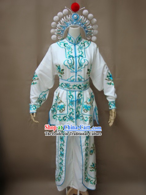 Peking Opera White Snake Legend Bai Suzhen Women Hero Costume and Hat Complete Set
