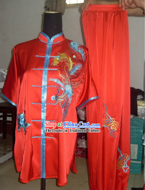 Professional Tai Chi Competition Silk Phoenix Clothes Complete Set