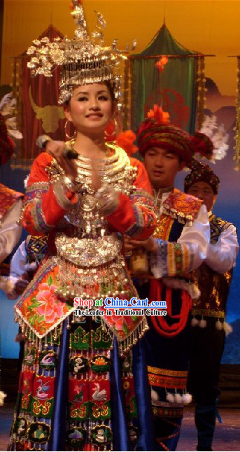 Chinese Miao Minority Singer Costume and Accessories Complete Set