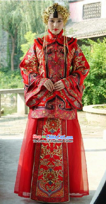 Traditional Chinese Mandarin Red Wedding Dress for Brides