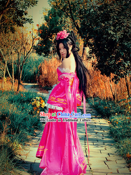 Ancient Chinese Pink Lady Costume and Hair Accessories